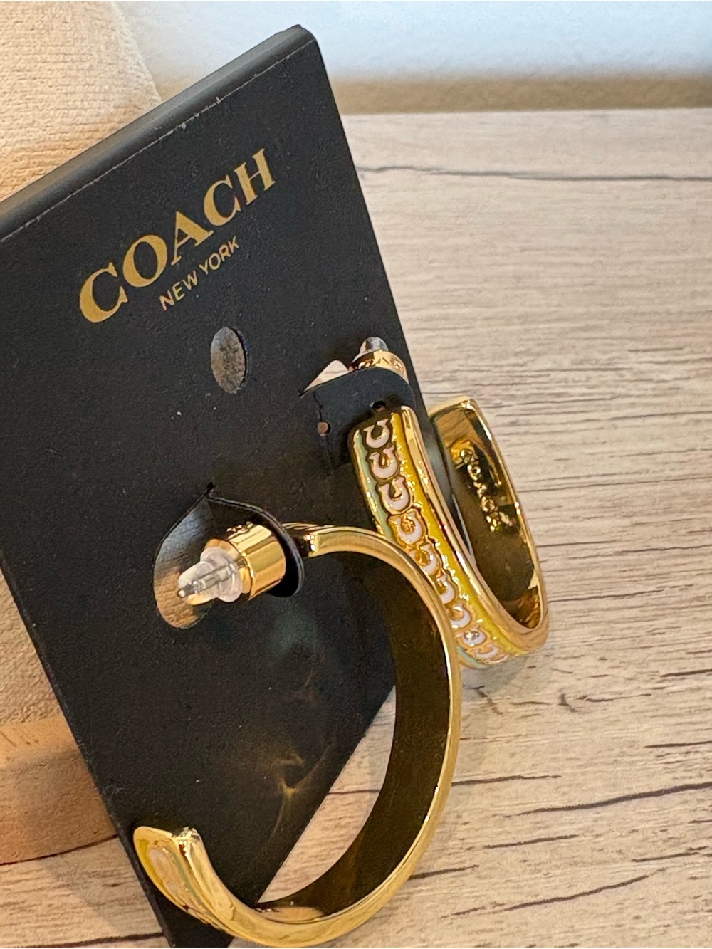 Coach Gold-Tone & Multicolored Half Hoop Earrings Surrounded with Coach Logo - Picture 2 of 4